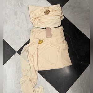 MESHKI shell skirt set Cream Two-Piece Set with Gold Accents